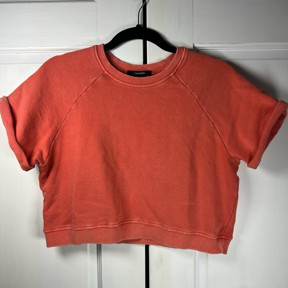 Forever 21 Women’s Crew Neck Short Sleeve Sweatshirt Cropped Orange Top Sz M